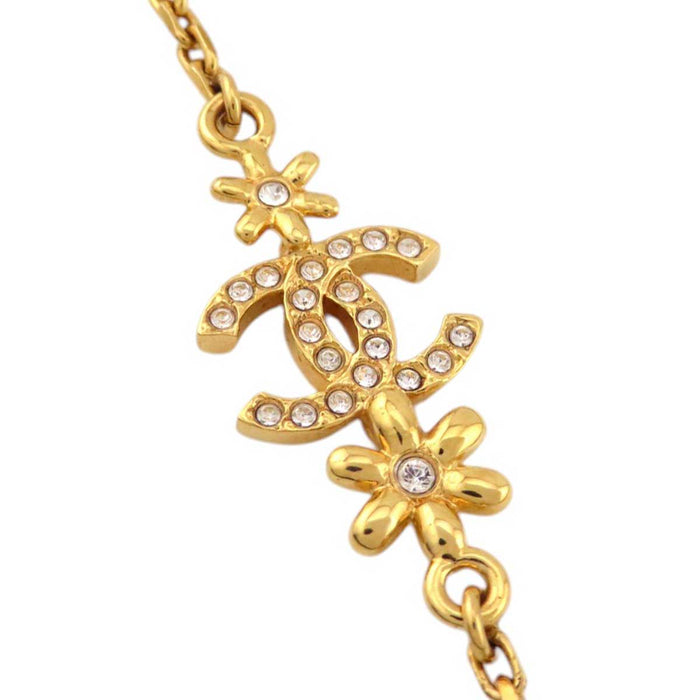 CHANEL 
I23A COCO CC Rhinestone Gold Color Metal 
Coco Mark Double Strand Flower Chain Necklace