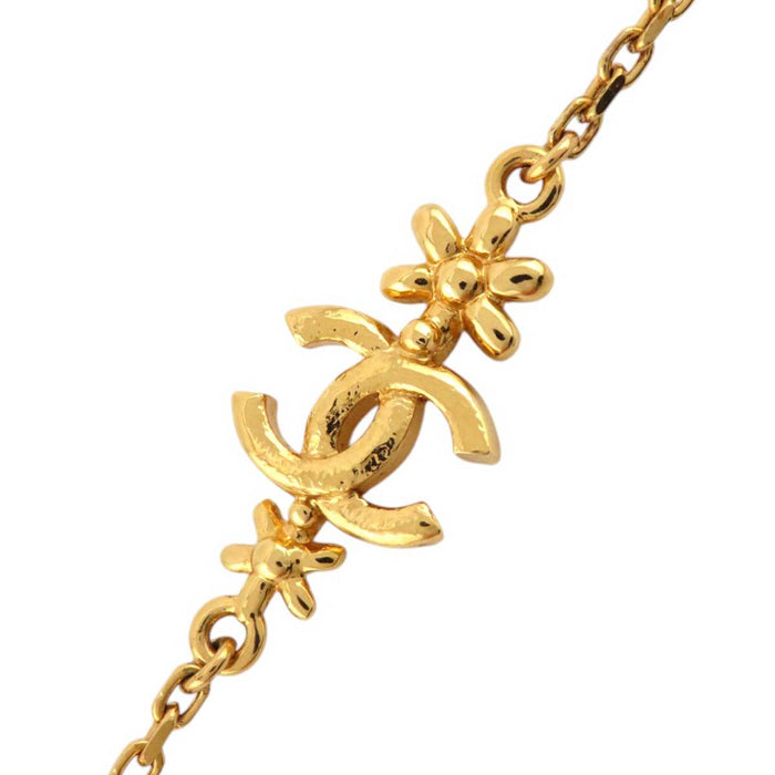 CHANEL 
I23A COCO CC Rhinestone Gold Color Metal 
Coco Mark Double Strand Flower Chain Necklace