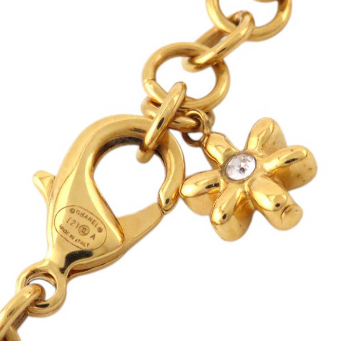 CHANEL 
I23A COCO CC Rhinestone Gold Color Metal 
Coco Mark Double Strand Flower Chain Necklace