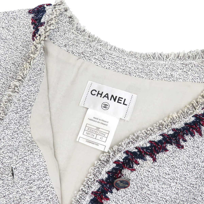 CHANEL 
COCO CC ココボタン フリンジ レーヨン Vネック 08P 
ココマーク ツイード ノースリーブ ワンピース