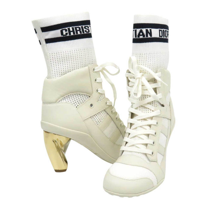 Dior 
ファブリック レザー レースアップ 
ロゴ ソックスブーツ