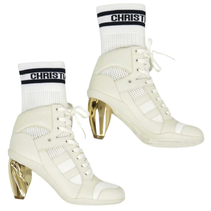 Dior 
ファブリック レザー レースアップ 
ロゴ ソックスブーツ