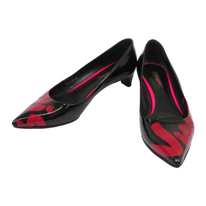 LOUIS VUITTON 
LV パテント ローヒール 
グラフィティ フラット パンプス