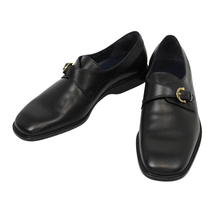 Salvatore Ferragamo 
スクエアトゥ ゴールドカラー金具 
モンクストラップ レザーシューズ