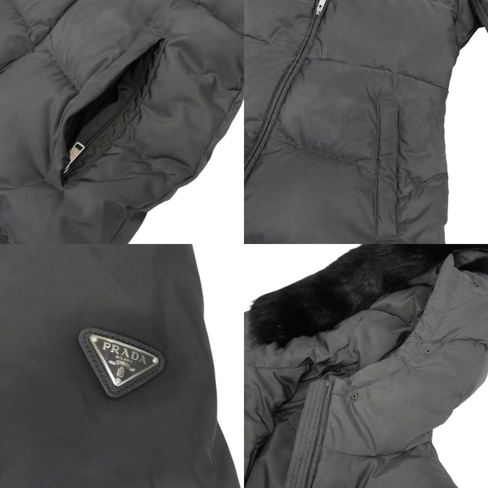 PRADA 
三角ロゴプレート ファー 
トライアングルロゴ ナイロン ダウンジャケット