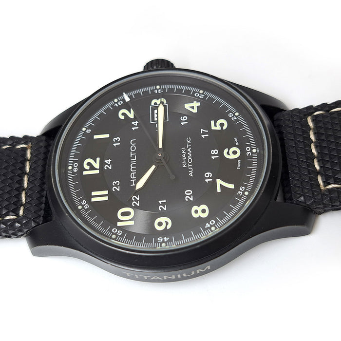 HAMILTON 
Khaki Field Titanium 
With Box and Warranty Card