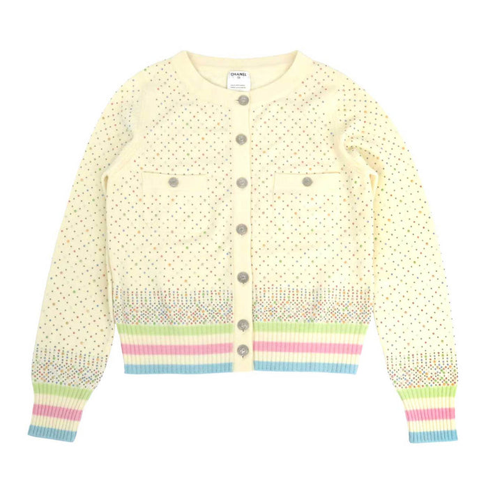 CHANEL 
ロゴ COCO CC ココボタン ロングスリーブ 
ココマーク ビーズ スタッズ カシミア ニット カーディガン