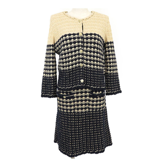 CHANEL カシミヤ100% バイカラー ココマークボタン アンサンブル CHANEL カシミヤ100% バイカラー ココマークボタン アンサンブル
