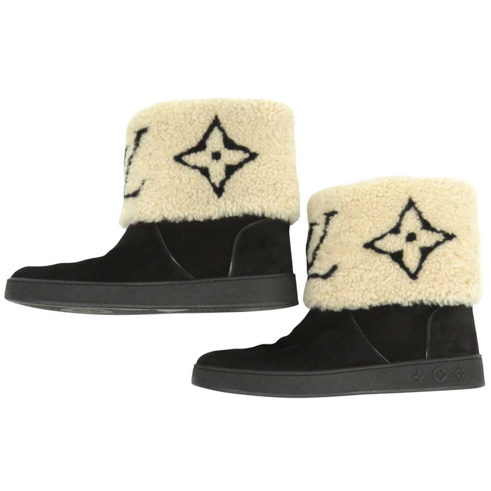 LOUIS VUITTON 
20年製 LV スエード ロゴ 
スノードロップライン アンクルブーツ 
モノグラム