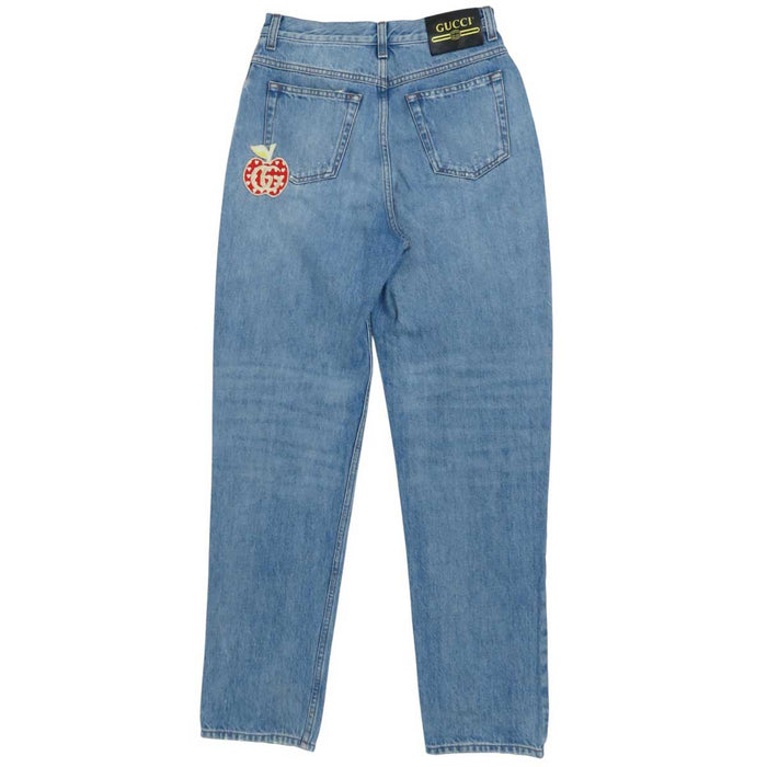 GUCCI 
ロゴ 刺繍 ハート コットン 
GG アップル モチーフ ワッペン デニムパンツ