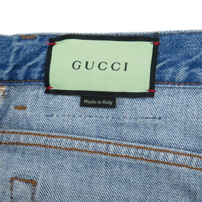GUCCI 
ロゴ 刺繍 ハート コットン 
GG アップル モチーフ ワッペン デニムパンツ