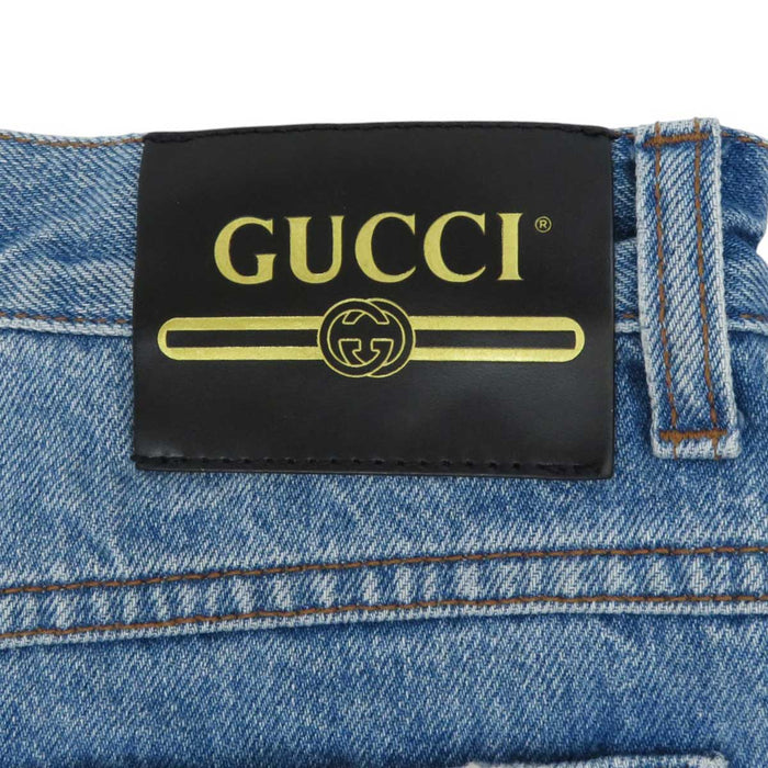GUCCI 
ロゴ 刺繍 ハート コットン 
GG アップル モチーフ ワッペン デニムパンツ