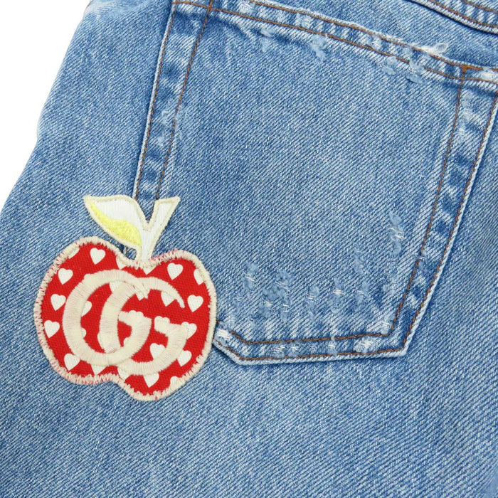 GUCCI 
ロゴ 刺繍 ハート コットン 
GG アップル モチーフ ワッペン デニムパンツ