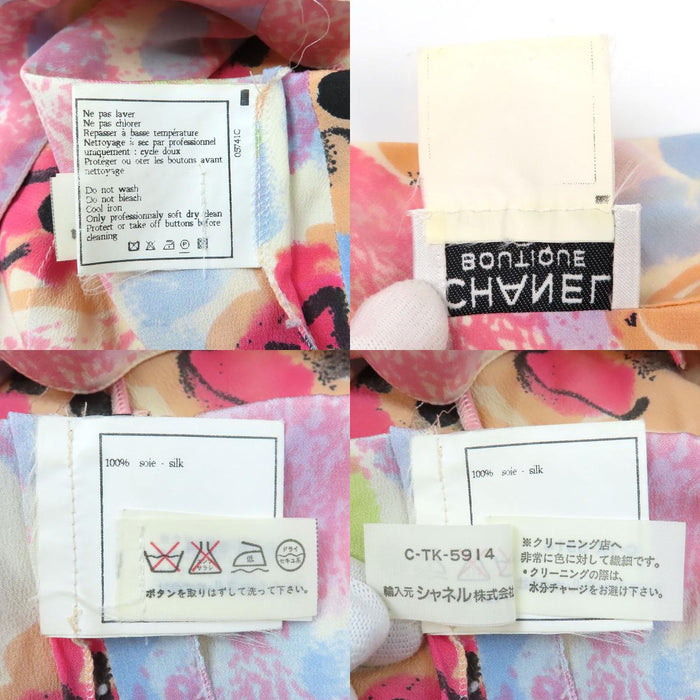 CHANEL 
COCO CC ココボタン オープンカラー 
ココマーク 花柄 シルク クロップド 半袖シャツ 
カメリア