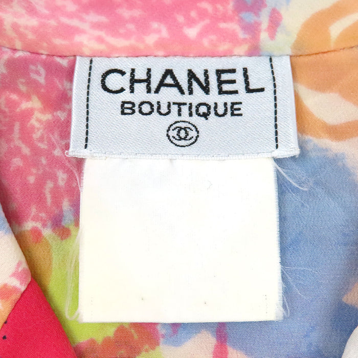CHANEL 
COCO CC ココボタン オープンカラー 
ココマーク 花柄 シルク クロップド 半袖シャツ 
カメリア