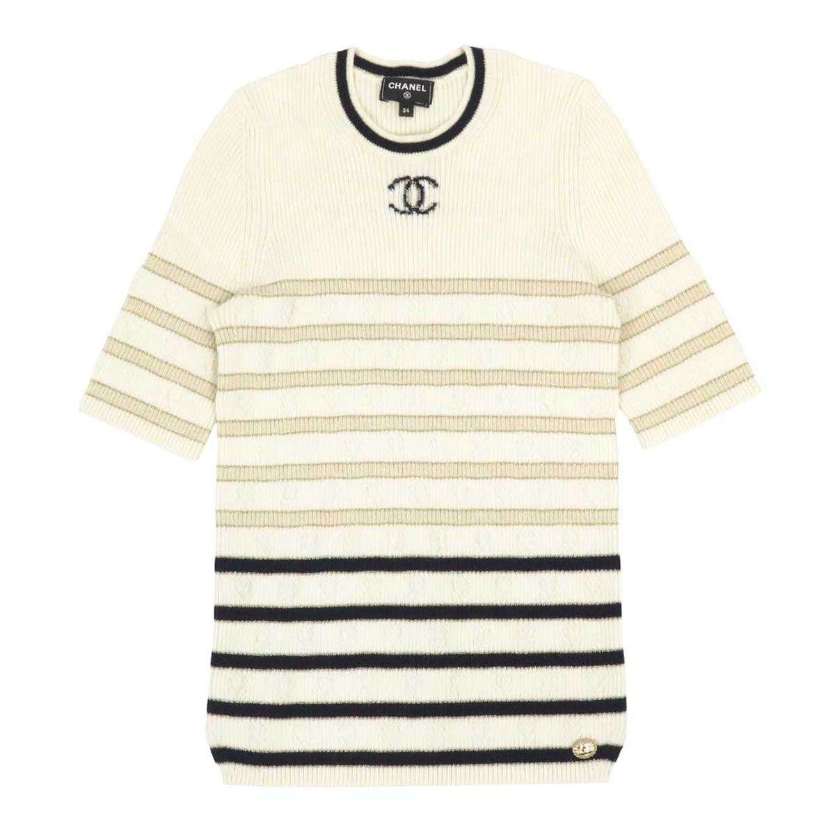 CHANEL CC 01C ロゴ　カシミヤ　半袖　ニット 38 CHANEL CC 01C ロゴ カシミヤ 半袖 ニット 38 CHANEL CC 01C