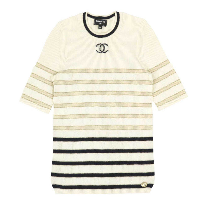 CHANEL 
COCO CC ロゴ ハート 
ココマーク ボーダー カシミヤ 半袖ニット