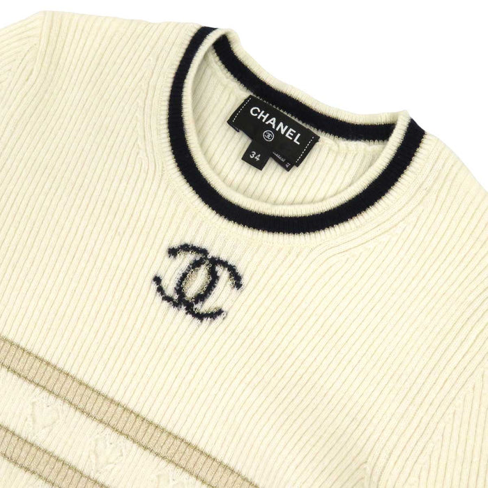 CHANEL 
COCO CC ロゴ ハート 
ココマーク ボーダー カシミヤ 半袖ニット