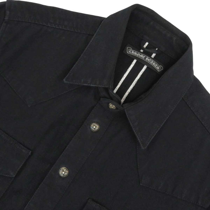 CHROME HEARTS 
JVP bottone a croce cotone pelle 
camicia di jeans con toppa a croce