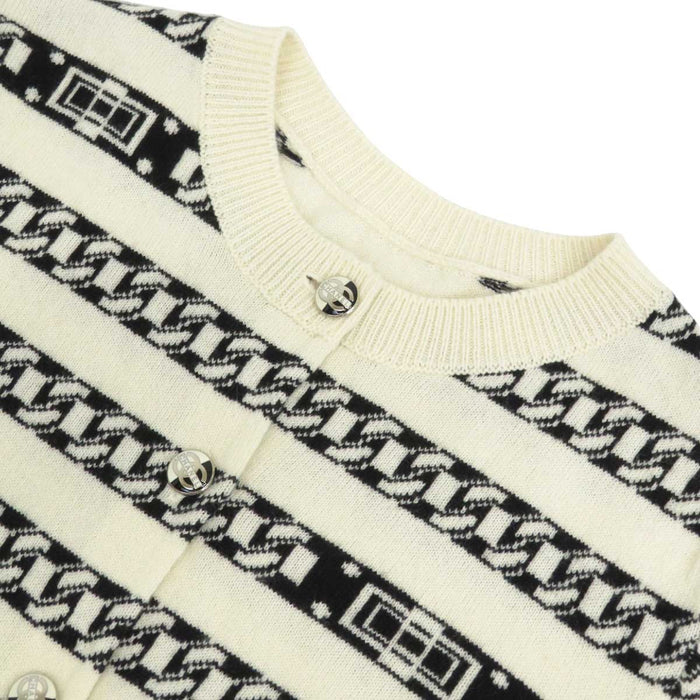 CHANEL 
17P ロゴ COCO CC チェーンモチーフ ココボタン 
ココマーク ロングスリーブ カシミア ニット カーディガン