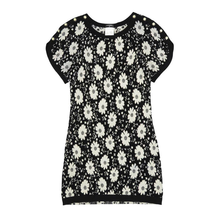 CHANEL 
COCO CC bottone fiore motivo totale misto cotone misto rayon 
marchio Coco abito a maniche corte