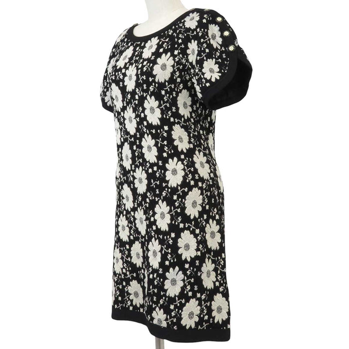 CHANEL 
COCO CC bottone fiore motivo totale misto cotone misto rayon 
marchio Coco abito a maniche corte