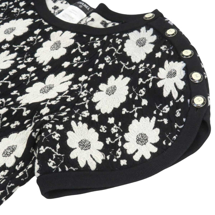 CHANEL 
COCO CC bottone fiore motivo totale misto cotone misto rayon 
marchio Coco abito a maniche corte