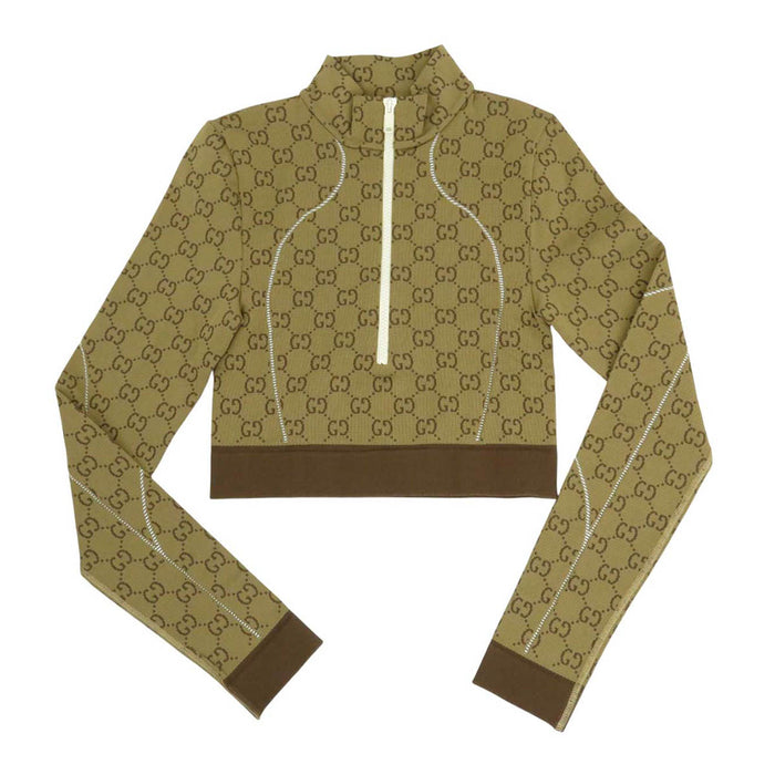 GUCCI 
Logo GG Jacquard Short Length Sports 
GG Half Zip Cropped Jersey Top