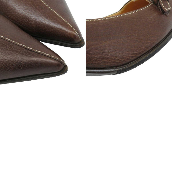 HERMES 
シルバーカラー金具 
ポインテッドトゥ レザー パンプス