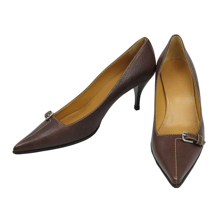 HERMES 
シルバーカラー金具 
ポインテッドトゥ レザー パンプス