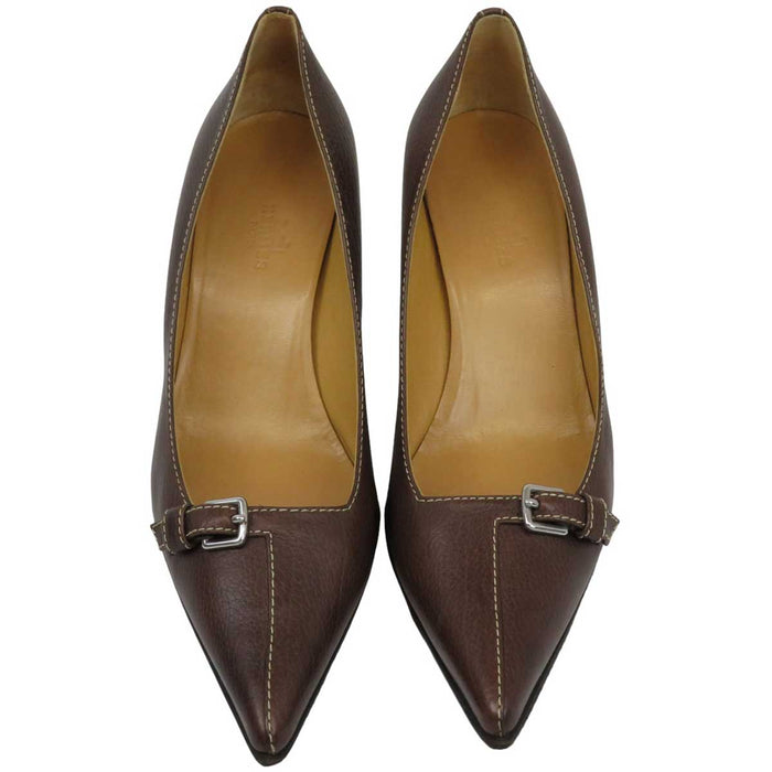 HERMES 
シルバーカラー金具 
ポインテッドトゥ レザー パンプス