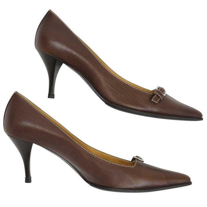 HERMES
Silver Color Metal Fittings
Pointed Toe Leather Pumps