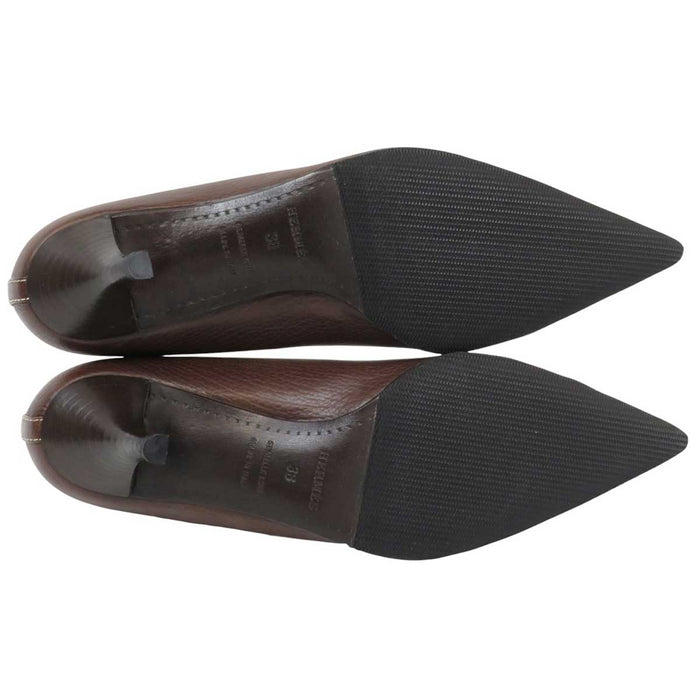 HERMES 
シルバーカラー金具 
ポインテッドトゥ レザー パンプス