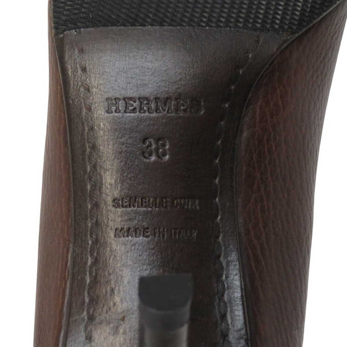 HERMES 
シルバーカラー金具 
ポインテッドトゥ レザー パンプス