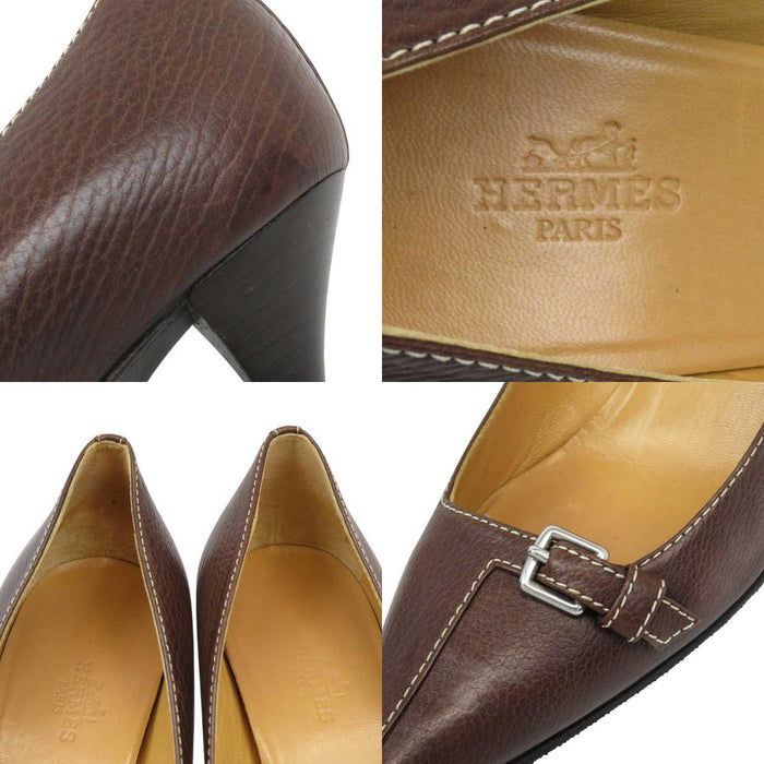 HERMES
Silver Color Metal Fittings
Pointed Toe Leather Pumps