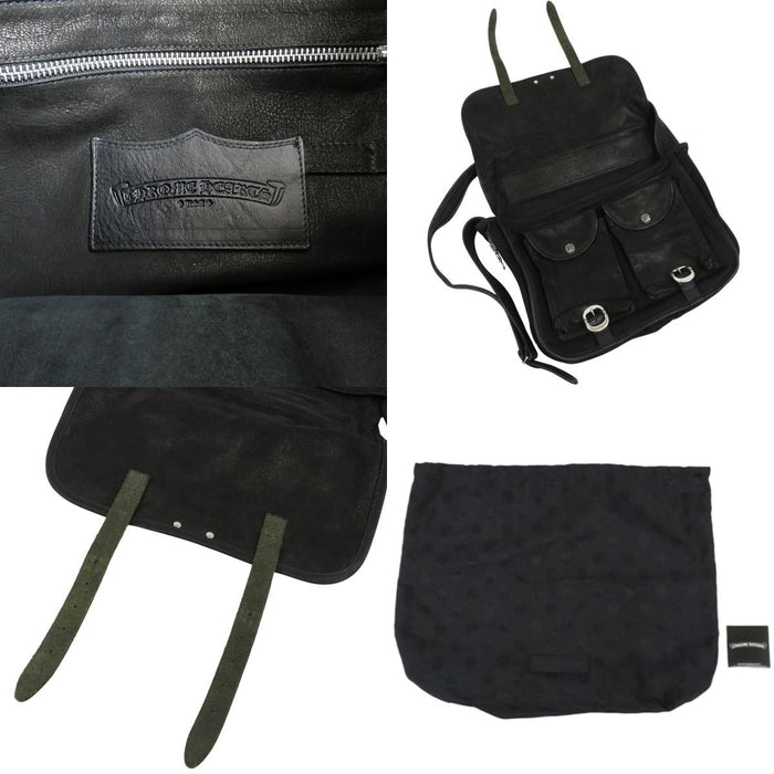 CHROME HEARTS 
CEM CRS Dagger Zip Cross Ball Scroll Label Leather 
Cemetery Cross Patch Soft Shoulder Bag Large
