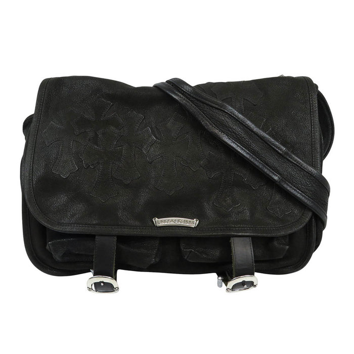 CHROME HEARTS 
CEM CRS Dagger Zip Cross Ball Scroll Label Leather 
Cemetery Cross Patch Soft Shoulder Bag Large