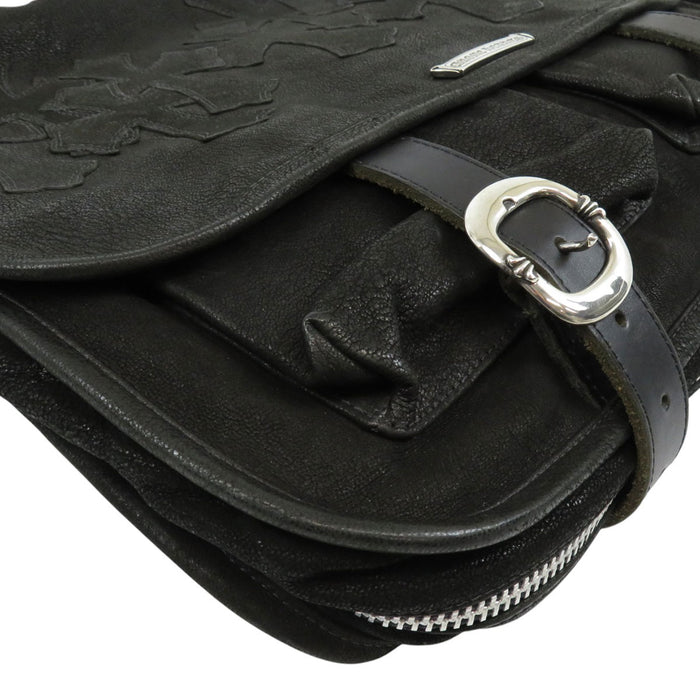 CHROME HEARTS 
CEM CRS Dagger Zip Cross Ball Scroll Label Leather 
Cemetery Cross Patch Soft Shoulder Bag Large