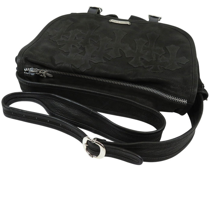 CHROME HEARTS 
CEM CRS Dagger Zip Cross Ball Scroll Label Leather 
Cemetery Cross Patch Soft Shoulder Bag Large