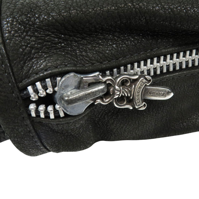 CHROME HEARTS 
CEM CRS Dagger Zip Cross Ball Scroll Label Leather 
Cemetery Cross Patch Soft Shoulder Bag Large