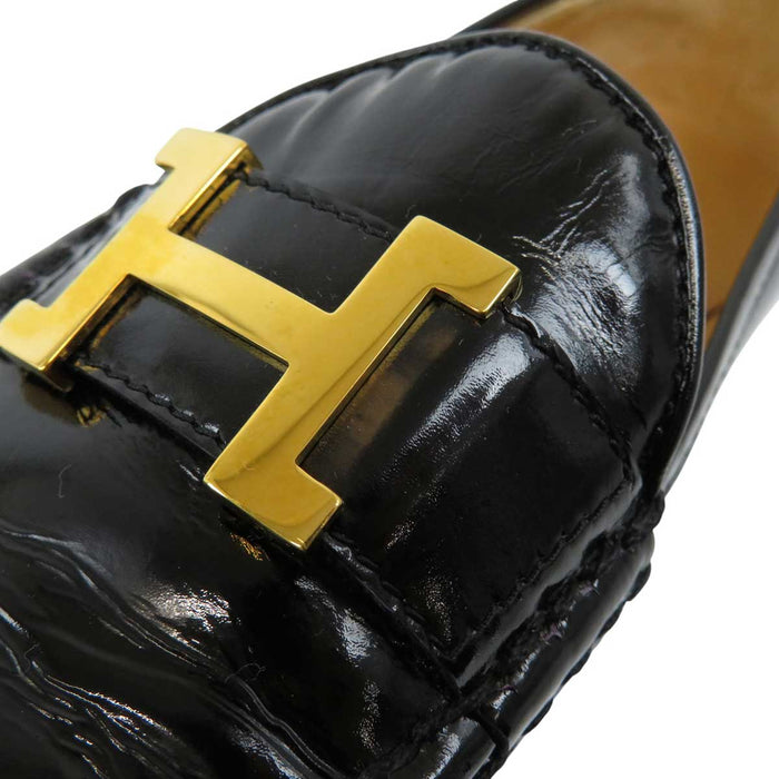 HERMES 
レザー H アッシュ ロゴ ゴールドカラー金具 
レザー ローファー