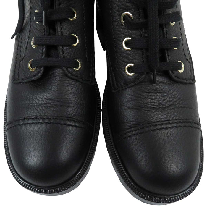 CHANEL 
COCO CC Logo Costume Pearl Leather 
Coco Mark Lace-up Short Boots