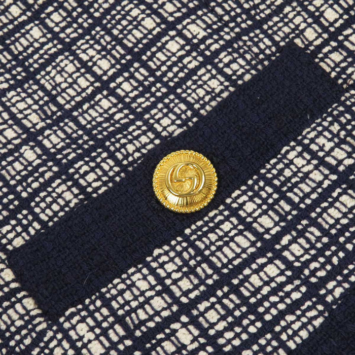 GUCCI 
ブローチ ステンカラー コットン シルク 
ツイード ショートジャケット