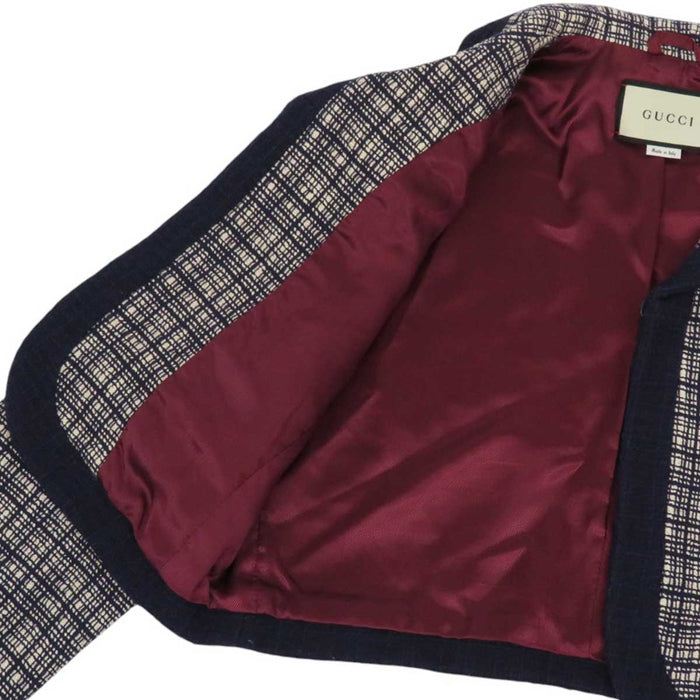 GUCCI 
ブローチ ステンカラー コットン シルク 
ツイード ショートジャケット