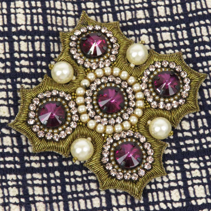 GUCCI 
ブローチ ステンカラー コットン シルク 
ツイード ショートジャケット