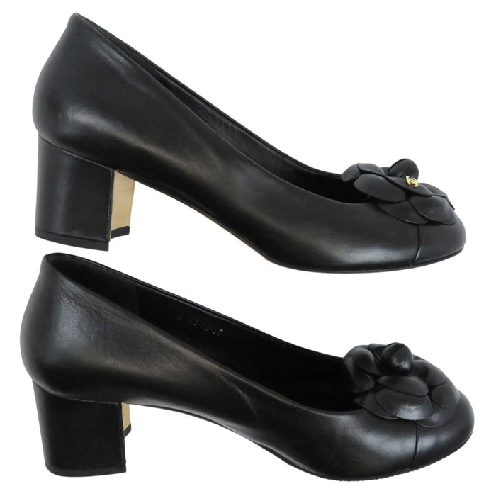 CHANEL 
COCO CC ロゴ ゴールドカラー金具 
ココマーク カメリア レザー パンプス