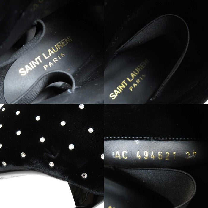 SAINT LAURENT PARIS 
ラインストーン ハイヒール 
ベロア ショートブーツ