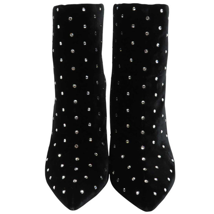 SAINT LAURENT PARIS 
ラインストーン ハイヒール 
ベロア ショートブーツ