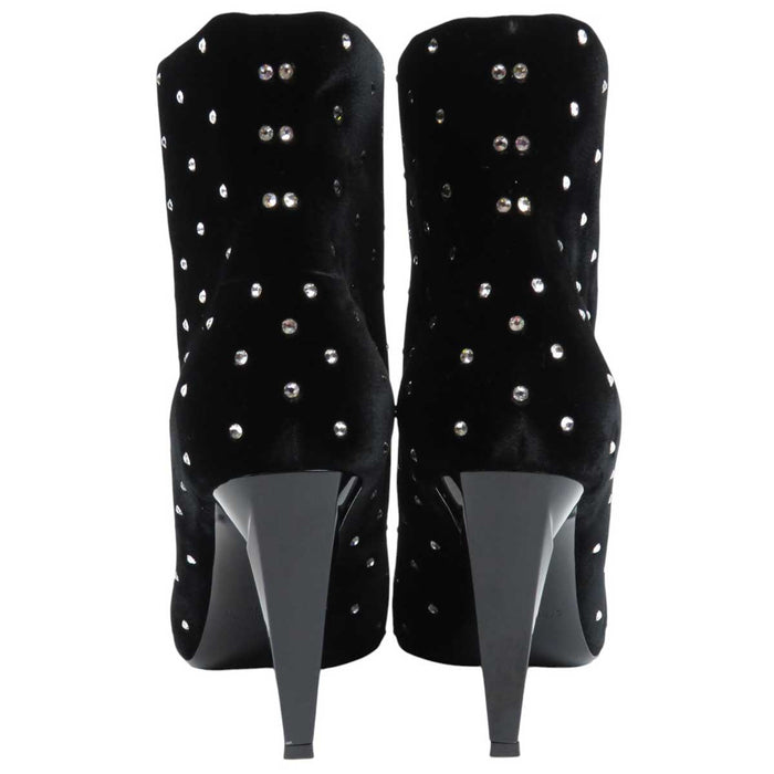 SAINT LAURENT PARIS 
ラインストーン ハイヒール 
ベロア ショートブーツ