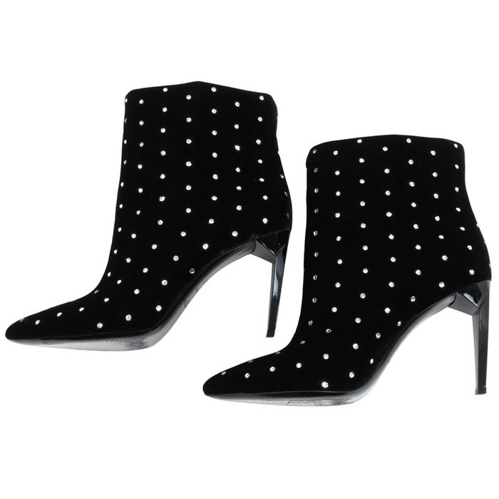 SAINT LAURENT PARIS 
ラインストーン ハイヒール 
ベロア ショートブーツ